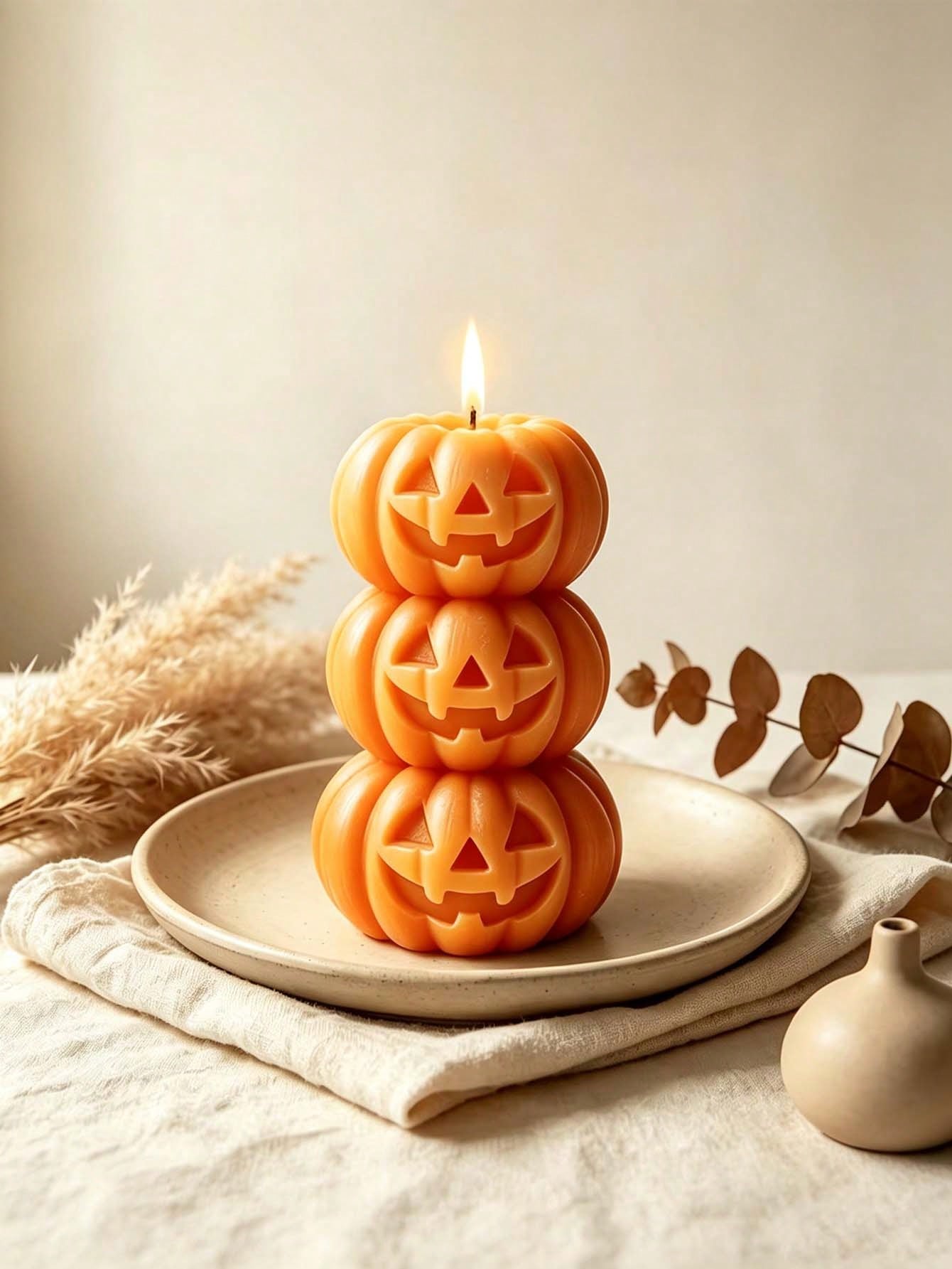 Home Fragrance Usa - เทียนรูปฟักทอง 3 ชั้นสำหรับฮาโลวีน 1 ชิ้น, ดีไซน์ฟักทอง
